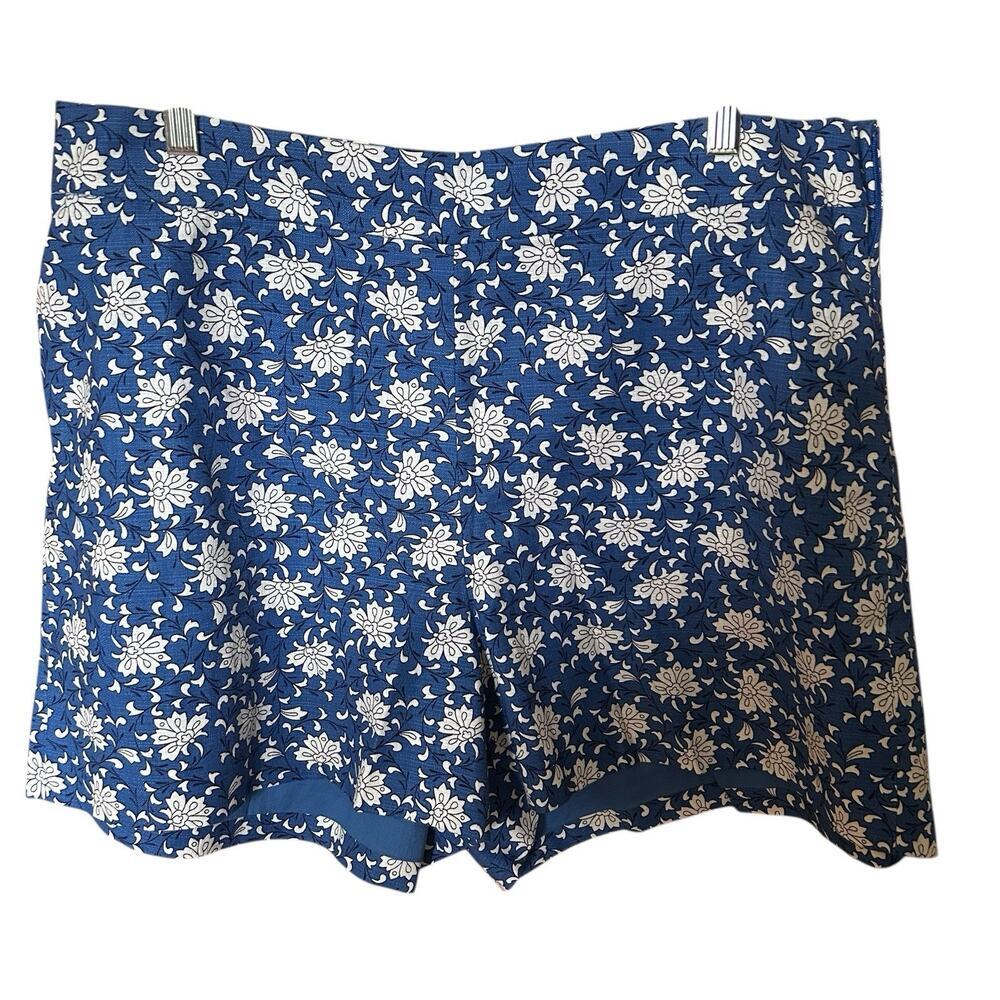 J. CREW Women’s Floral 100% Cotton Sky Blue White Black Lined Shorts Size 16